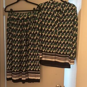 Stylish Green Patterned Skirt and shirt